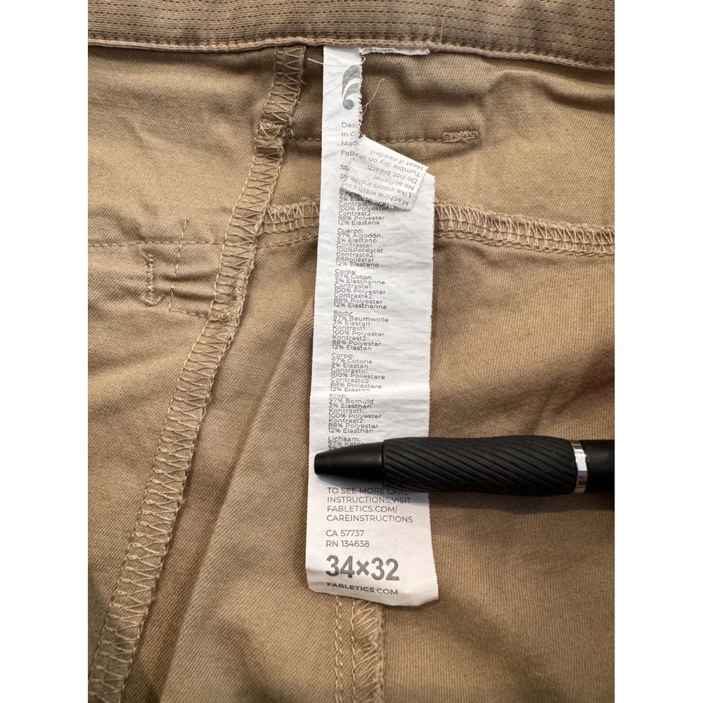Fabletics Only Pant Mens‎ 34x28.5 Khaki Tan Technical Chino Stretch Trousers